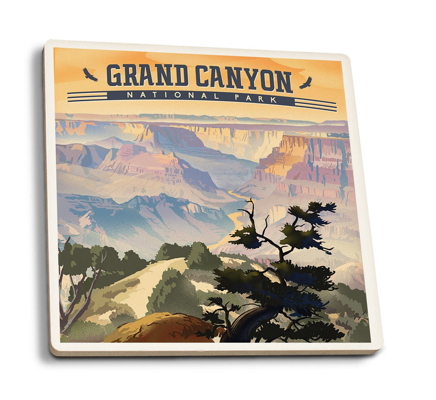 Grand Canyon National Park, Arizona, Desert View, Lithograph National Park Series, Lantern Press Artwork, Coaster Set Coasters Lantern Press 
