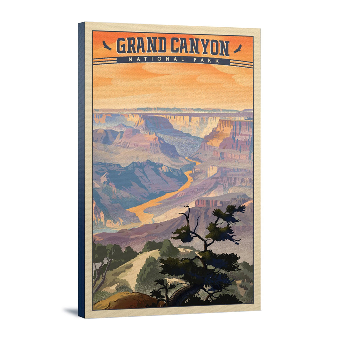 Grand Canyon National Park, Arizona, Desert View, Lithograph National Park Series, Lantern Press Artwork, Stretched Canvas Canvas Lantern Press 12x18 Stretched Canvas 