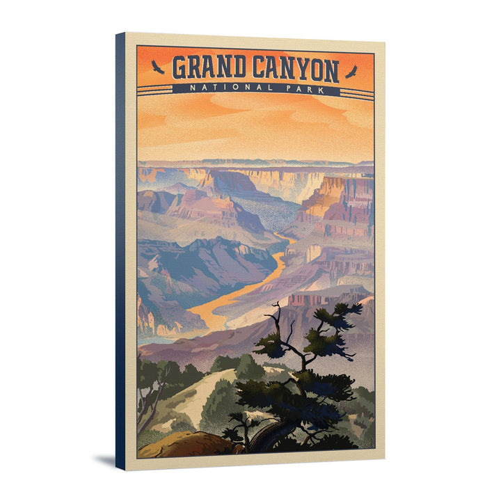 Grand Canyon National Park, Arizona, Desert View, Lithograph National Park Series, Lantern Press Artwork, Stretched Canvas Canvas Lantern Press 