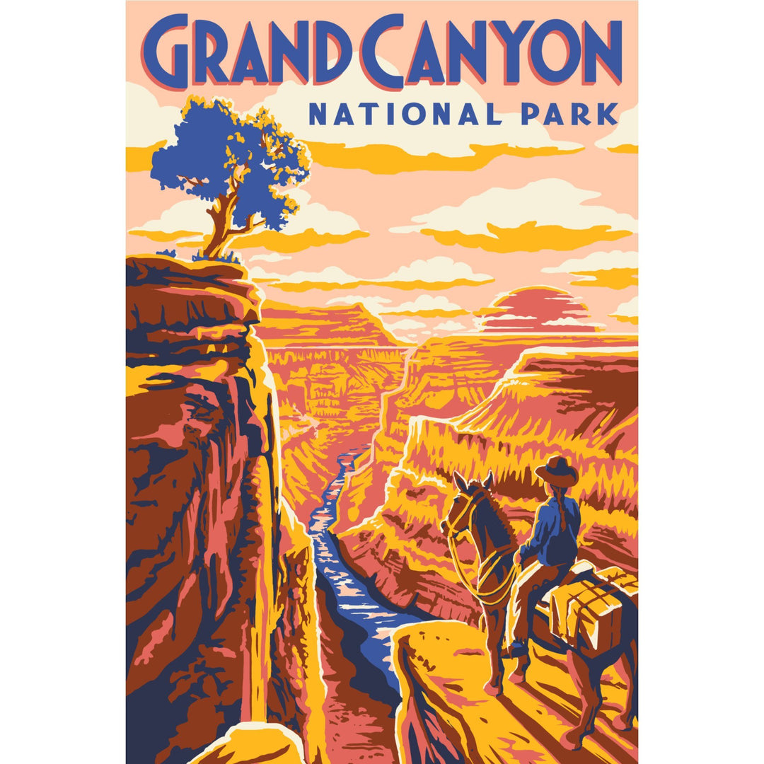 Grand Canyon National Park Retro Travel Stretched Canvas Wall Art
