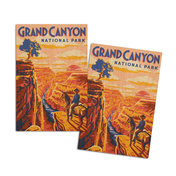 Grand Canyon National Park, Arizona, Explorer Series, Grand Canyon, Lantern Press Artwork, Wood Signs and Postcards Wood Lantern Press 4x6 Wood Postcard Set 