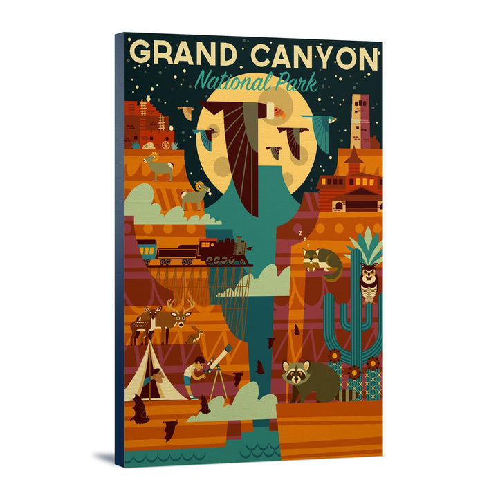 Grand Canyon National Park, Arizona, Geometric National Park Series (night), Lantern Press Artwork, Stretched Canvas Canvas Lantern Press 12x18 Stretched Canvas 