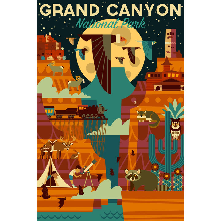 Grand Canyon National Park, Arizona, Geometric National Park Series (night), Lantern Press Artwork, Stretched Canvas Canvas Lantern Press 