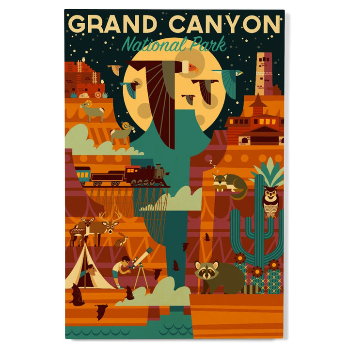 Grand Canyon National Park, Arizona, Geometric National Park Series (night), Lantern Press Artwork, Wood Signs and Postcards Wood Lantern Press 