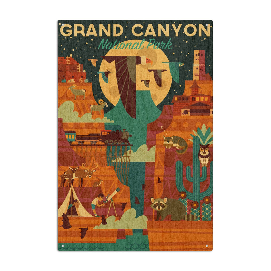 Grand Canyon National Park, Arizona, Geometric National Park Series (night), Lantern Press Artwork, Wood Signs and Postcards Wood Lantern Press 6x9 Wood Sign 