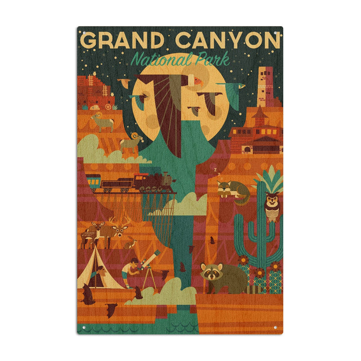 Grand Canyon National Park, Arizona, Geometric National Park Series (night), Lantern Press Artwork, Wood Signs and Postcards Wood Lantern Press 6x9 Wood Sign 