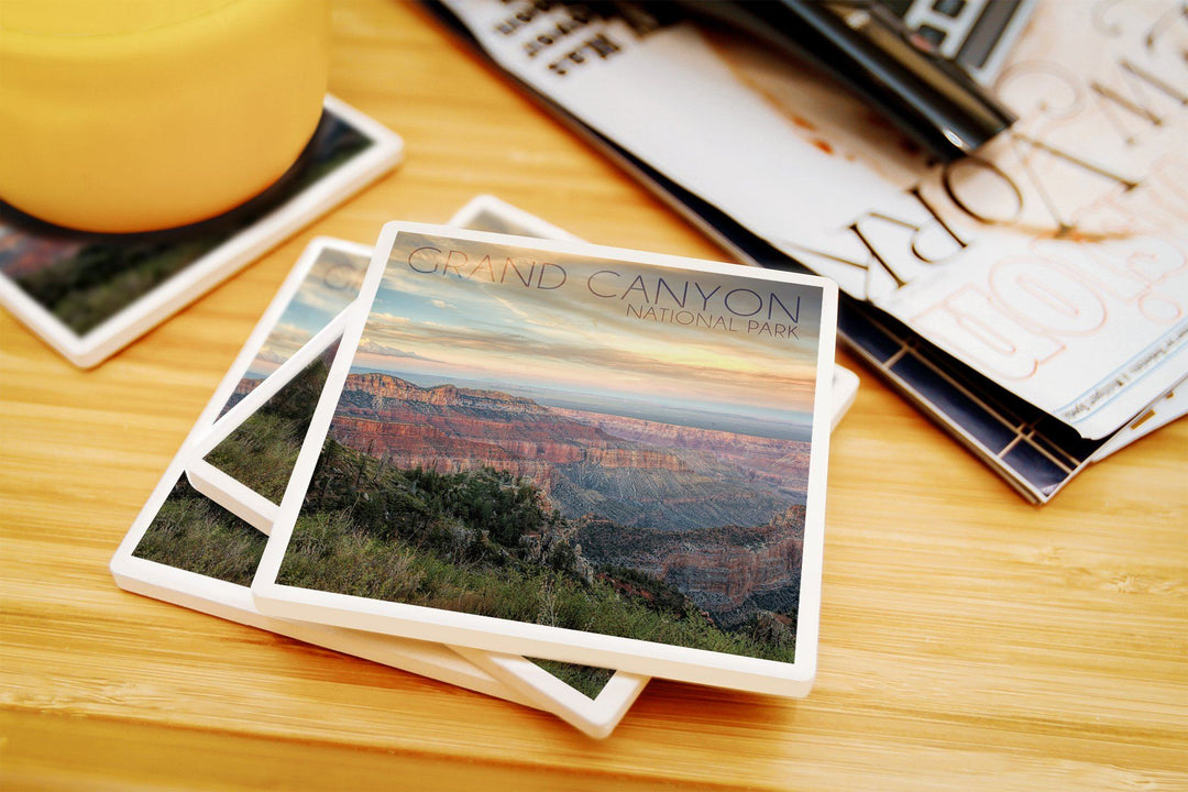 Grand Canyon National Park, Arizona, Hazy Canyon View, Lantern Press Photography, Coaster Set Coasters Lantern Press 
