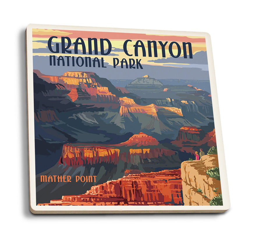 Grand Canyon National Park, Arizona, Mather Point, Lantern Press Artwork, Coaster Set Coasters Lantern Press 