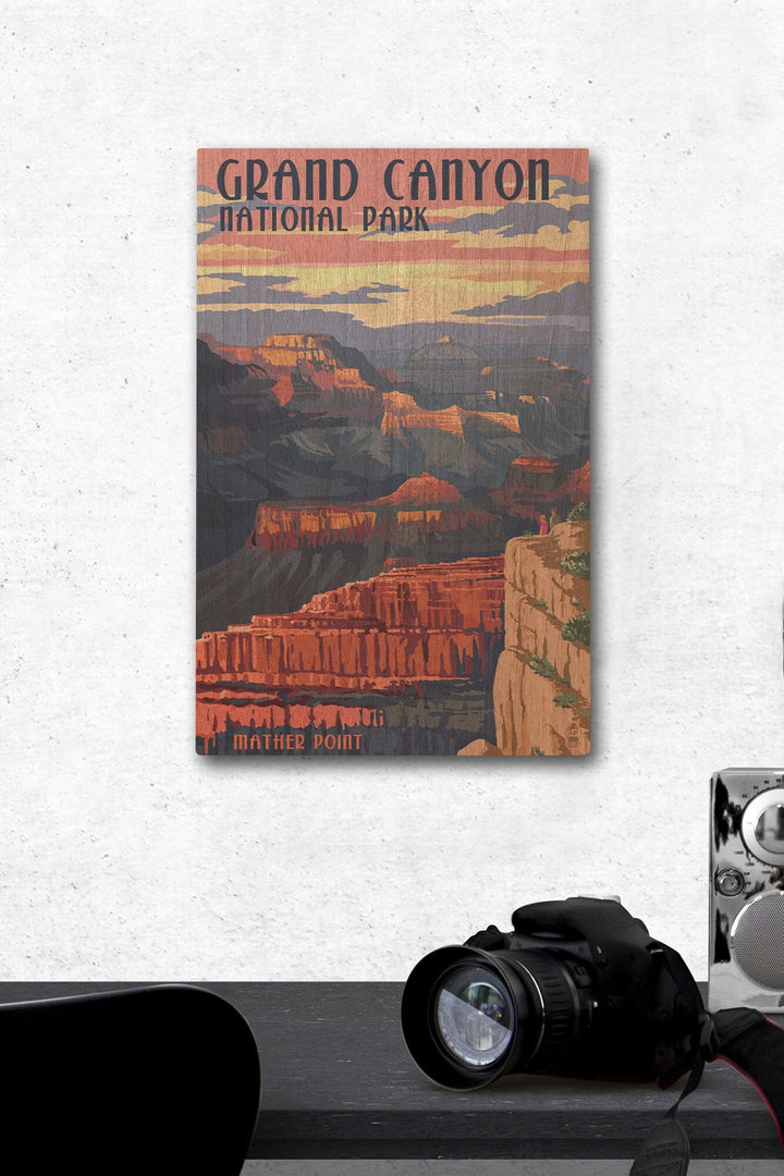 Grand Canyon National Park, Arizona, Mather Point, Lantern Press Artwork, Wood Signs and Postcards Wood Lantern Press 12 x 18 Wood Gallery Print 