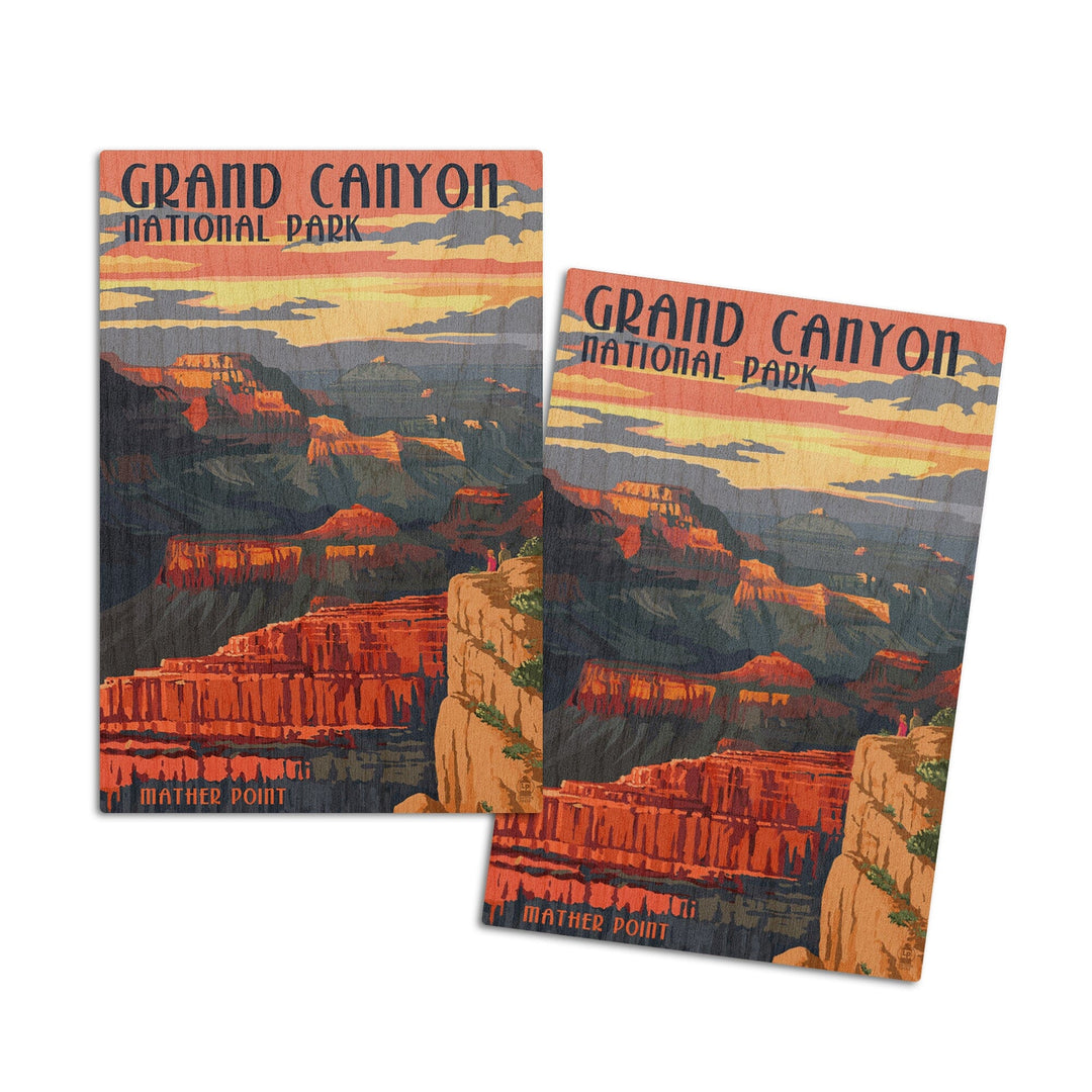 Grand Canyon National Park, Arizona, Mather Point, Lantern Press Artwork, Wood Signs and Postcards Wood Lantern Press 4x6 Wood Postcard Set 