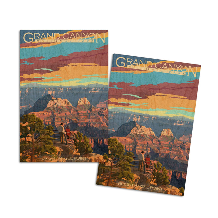 Grand Canyon National Park, Arizona, Painterly Series, Bright Angel Point, Lantern Press Artwork, Wood Signs and Postcards Wood Lantern Press 4x6 Wood Postcard Set 