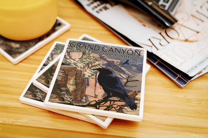 Grand Canyon National Park, Arizona, Ravens at South Rim, Lantern Press Artwork, Coaster Set Coasters Lantern Press 