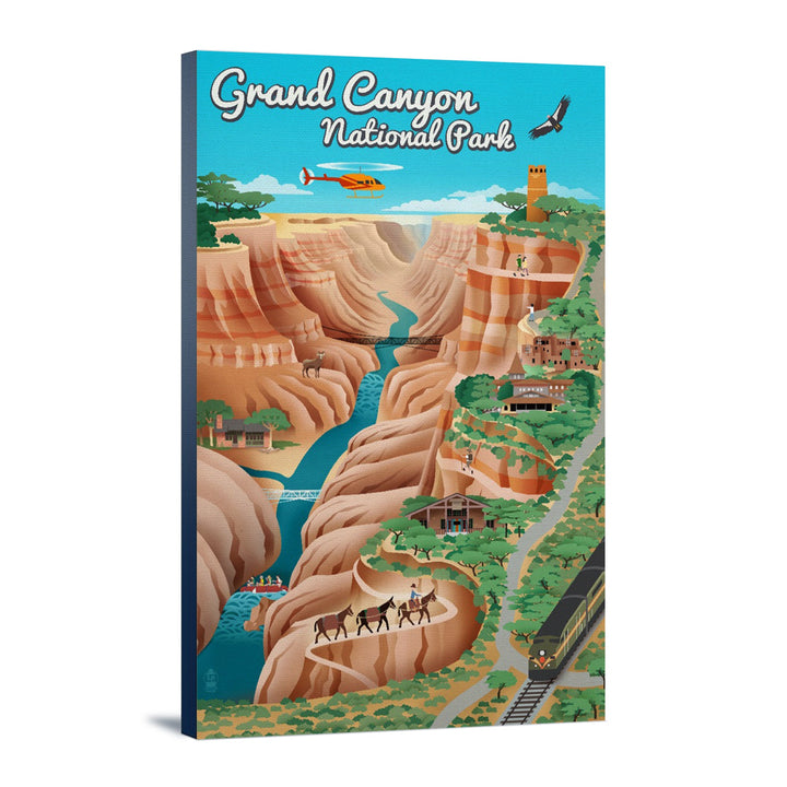 Grand Canyon National Park, Arizona, Retro View, Lantern Press Artwork, Stretched Canvas Canvas Lantern Press 12x18 Stretched Canvas 