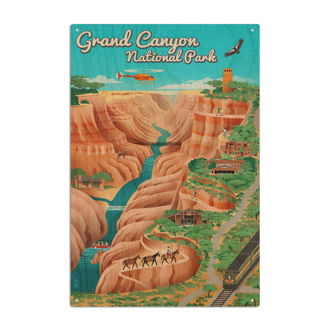 Grand Canyon National Park, Arizona, Retro View, Lantern Press Artwork, Wood Signs and Postcards Wood Lantern Press 10 x 15 Wood Sign 