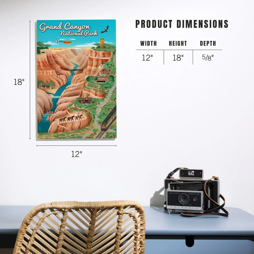 Grand Canyon National Park, Arizona, Retro View, Lantern Press Artwork, Wood Signs and Postcards - Lantern Press