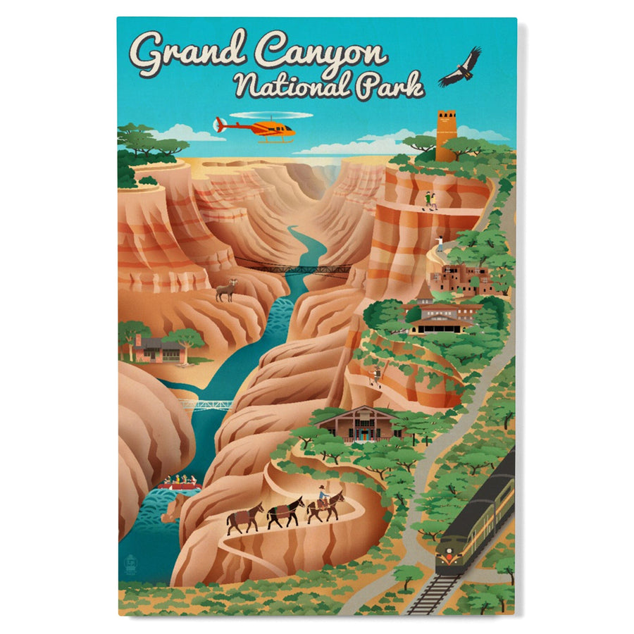 Grand Canyon National Park, Arizona, Retro View, Lantern Press Artwork, Wood Signs and Postcards Wood Lantern Press 