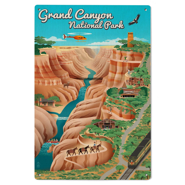 Grand Canyon National Park, Arizona, Retro View, Lantern Press Artwork, Wood Signs and Postcards Wood Lantern Press 