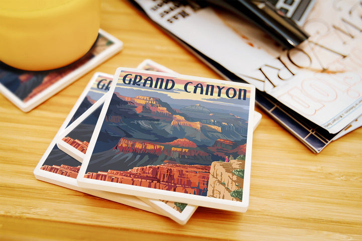 Grand Canyon National Park, Arizona, Sunset View, Lantern Press Artwork, Coaster Set Coasters Lantern Press 