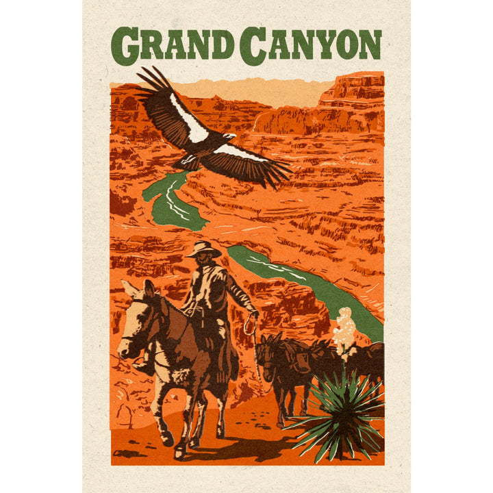 Grand Canyon National Park, Arizona, Woodblock, Lantern Press Artwork, Stretched Canvas Canvas Lantern Press 