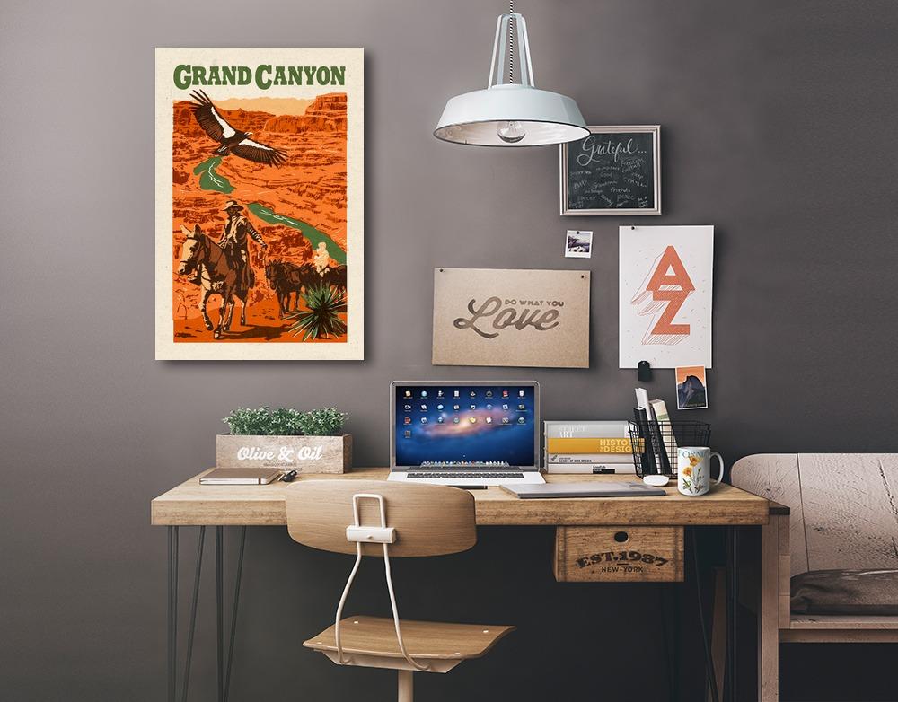 Grand Canyon National Park, Arizona, Woodblock, Lantern Press Artwork, Stretched Canvas Canvas Lantern Press 
