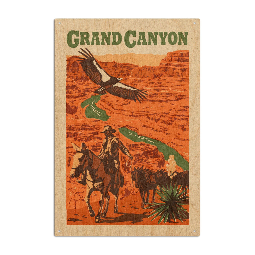 Grand Canyon National Park, Arizona, Woodblock, Lantern Press Artwork, Wood Signs and Postcards Wood Lantern Press 10 x 15 Wood Sign 