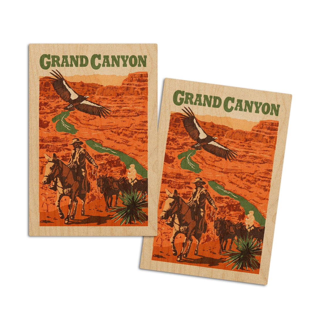 Grand Canyon National Park, Arizona, Woodblock, Lantern Press Artwork, Wood Signs and Postcards Wood Lantern Press 4x6 Wood Postcard Set 