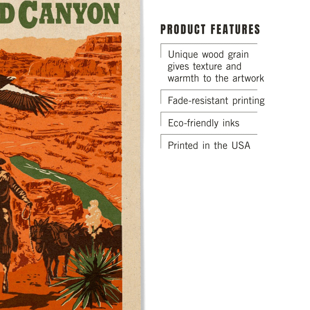 Grand Canyon National Park, Arizona, Woodblock, Lantern Press Artwork, Wood Signs and Postcards Wood Lantern Press 