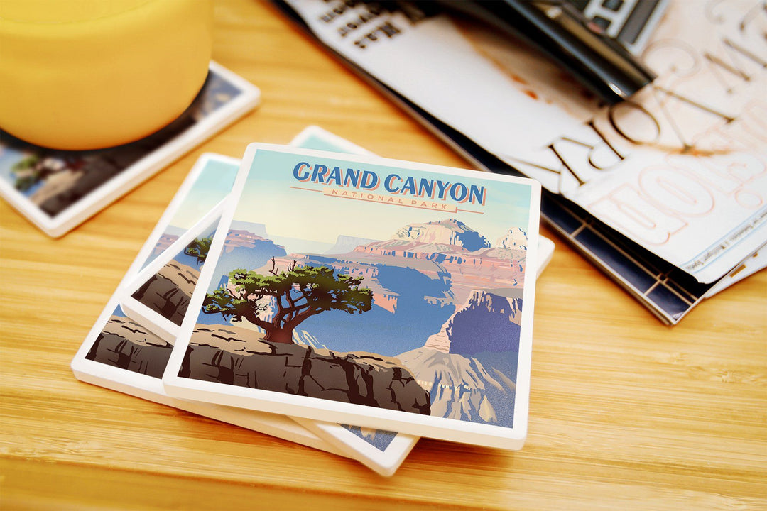 Grand Canyon National Park, Lithograph, Lantern Press Artwork, Coaster Set Coasters Lantern Press 
