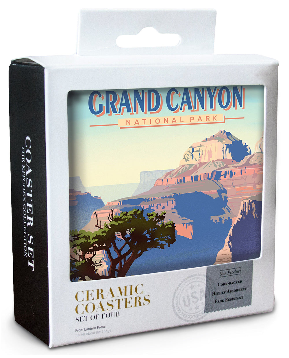 Grand Canyon National Park, Lithograph, Lantern Press Artwork, Coaster Set Coasters Lantern Press 