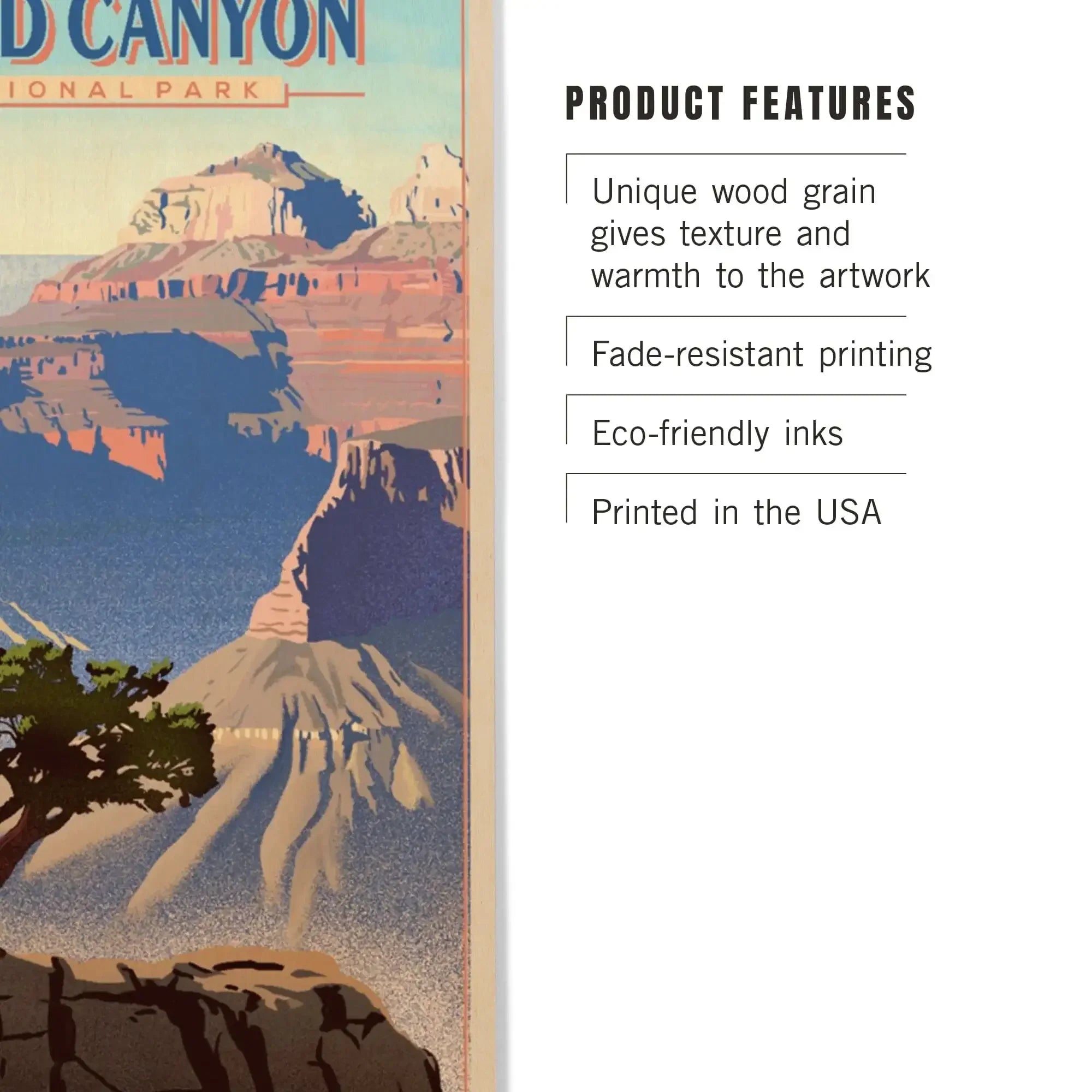 Grand Canyon National Park, Lithograph, Lantern Press Artwork, Wood Si