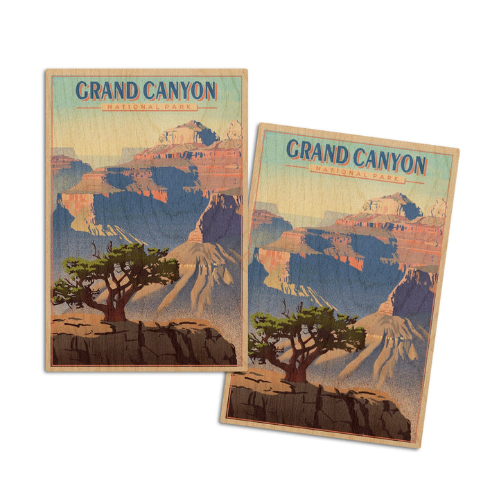 Grand Canyon National Park, Lithograph, Lantern Press Artwork, Wood Signs and Postcards Wood Lantern Press 4x6 Wood Postcard Set 