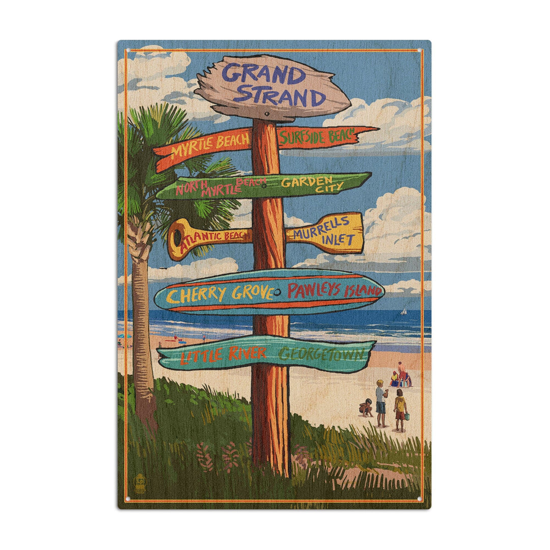 Grand Strand, South Carolina, Destinations Sign, Lantern Press Artwork, Wood Signs and Postcards Wood Lantern Press 10 x 15 Wood Sign 
