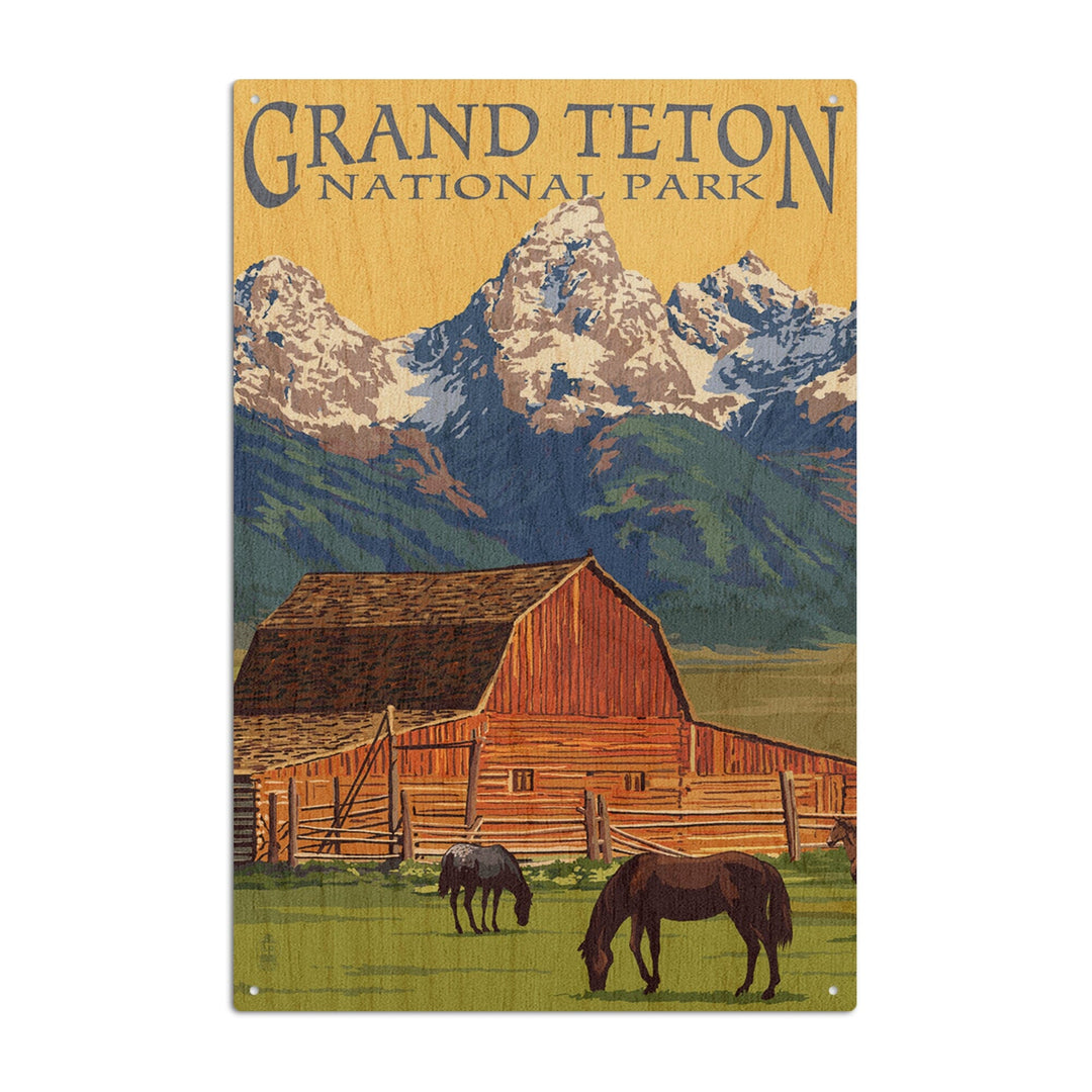 Grand Teton National Park, Wyoming, Barn & Mountains, Lantern Press Artwork, Wood Signs and Postcards Wood Lantern Press 10 x 15 Wood Sign 