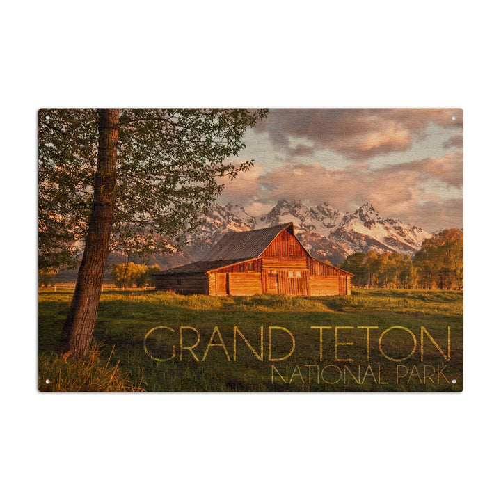Grand Teton National Park, Wyoming, Barn & Tree, Lantern Press Photography, Wood Signs and Postcards Wood Lantern Press 10 x 15 Wood Sign 