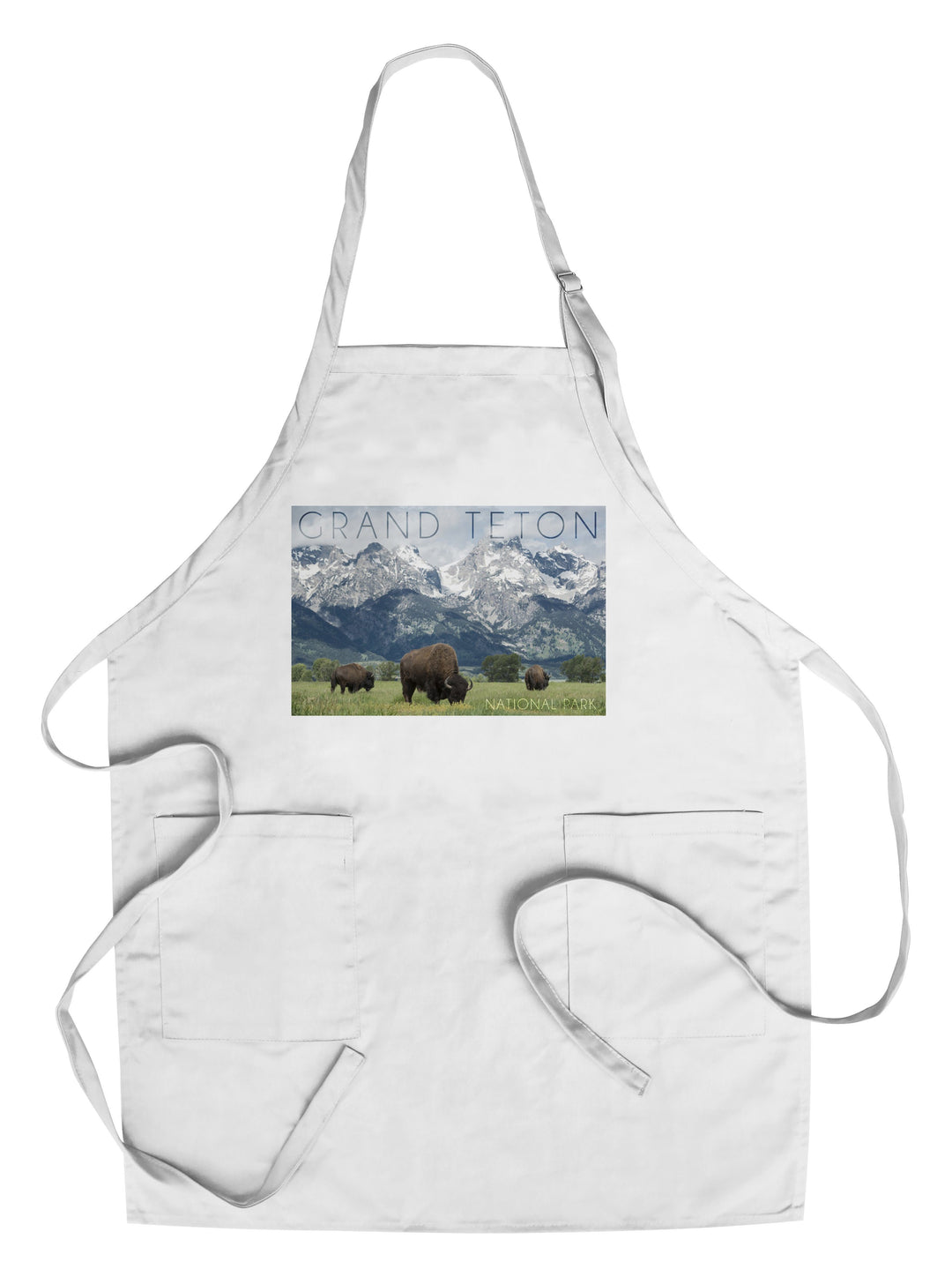 Grand Teton National Park, Wyoming, Buffalo & Mountain Scene, Lantern Press Photography, Towels and Aprons Kitchen Lantern Press Chef's Apron 