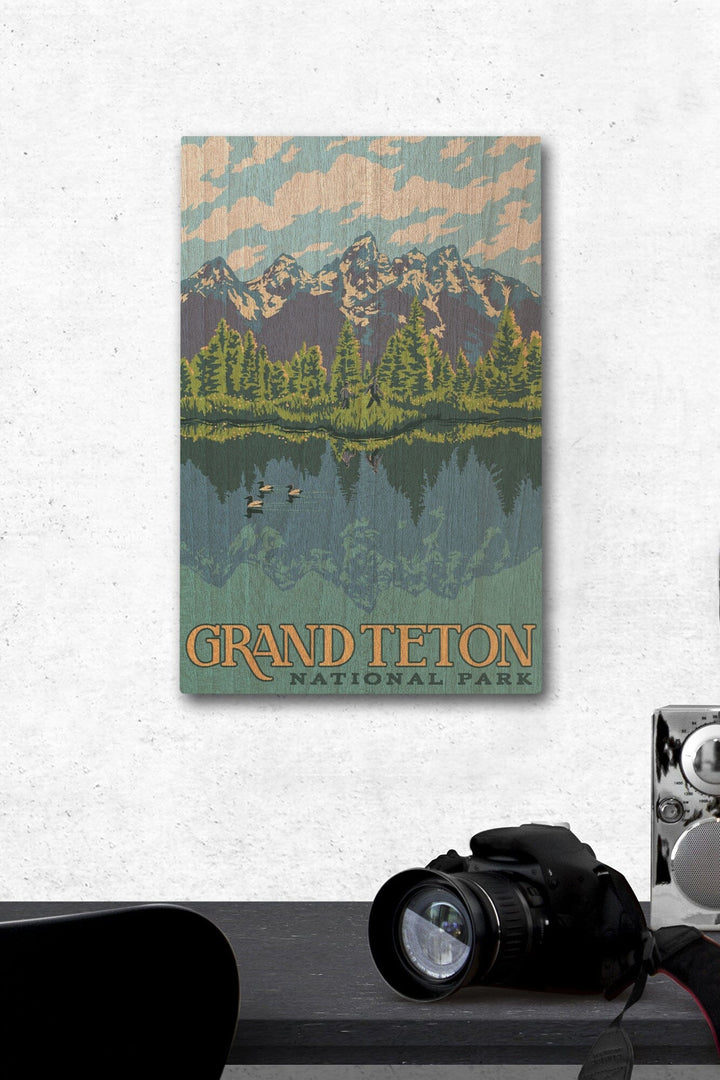 Grand Teton National Park, Wyoming, Explorer Series, Lantern Press Artwork, Wood Signs and Postcards Wood Lantern Press 12 x 18 Wood Gallery Print 