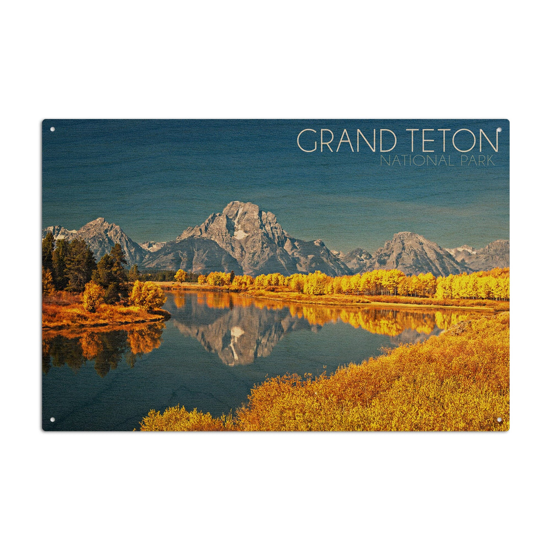 Grand Teton National Park, Wyoming, Fall Colors at Oxbow Bend, Lantern Press Photography, Wood Signs and Postcards Wood Lantern Press 10 x 15 Wood Sign 