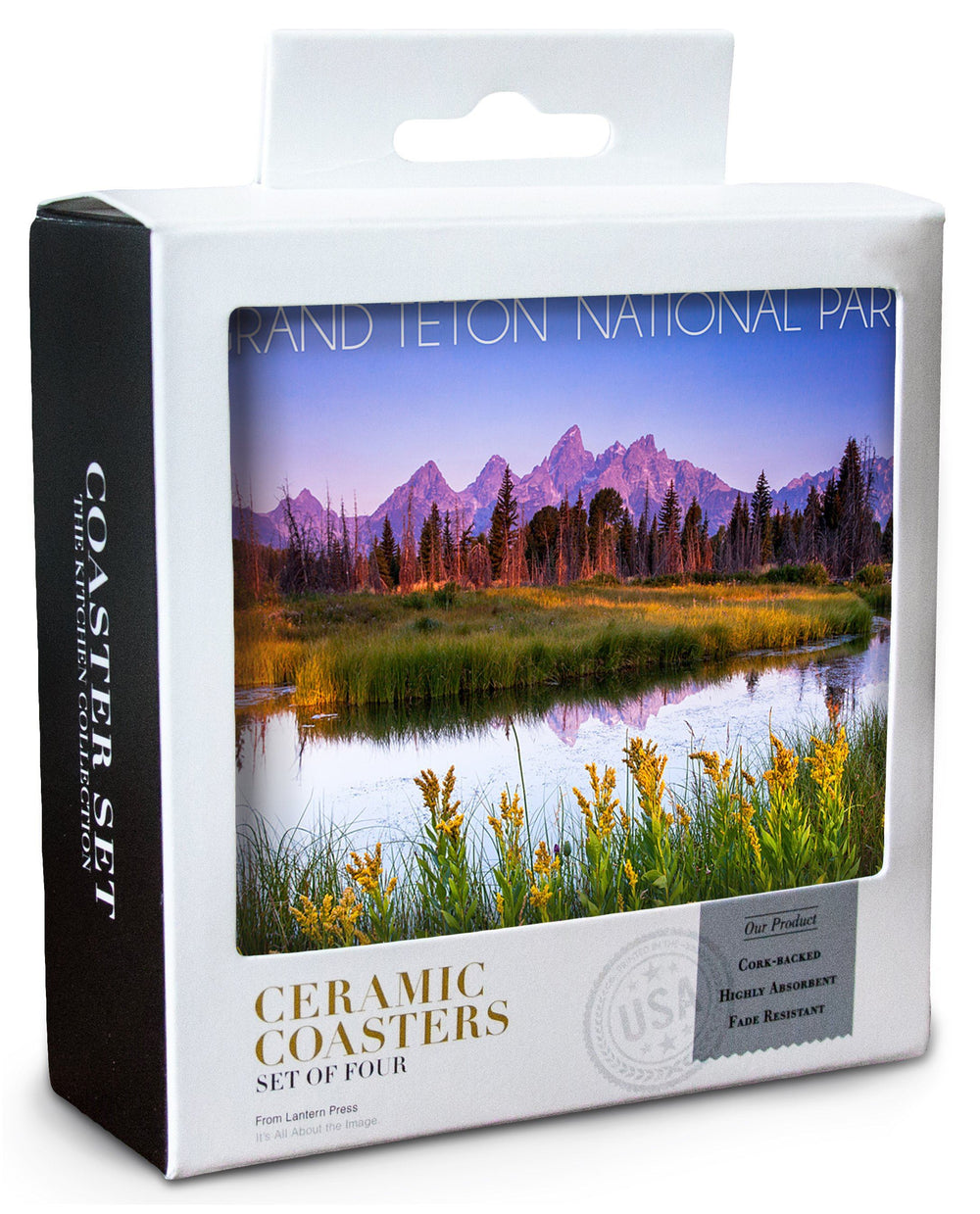 Grand Teton National Park, Wyoming, Flower Foreground, Lantern Press Photography, Coaster Set Coasters Lantern Press 