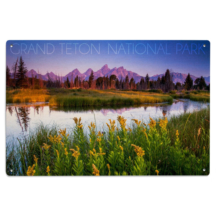 Grand Teton National Park, Wyoming, Flower Foreground, Lantern Press Photography, Wood Signs and Postcards Wood Lantern Press 