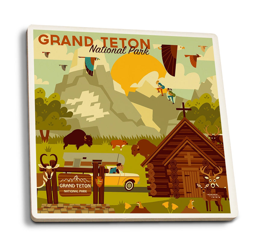 Grand Teton National Park, Wyoming, Geometric Experience Collection, Coaster Set Coasters Lantern Press 