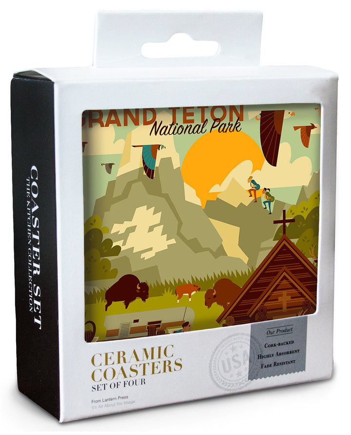 Grand Teton National Park, Wyoming, Geometric Experience Collection, Coaster Set Coasters Lantern Press 