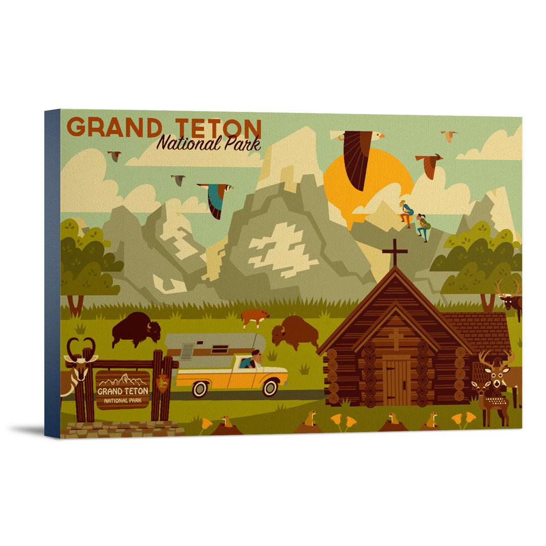 Grand Teton National Park, Wyoming, Geometric Experience Collection, Stretched Canvas Canvas Lantern Press 12x18 Stretched Canvas 