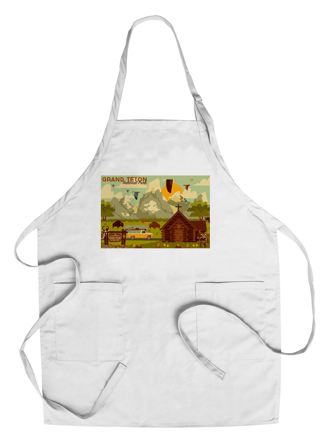 Grand Teton National Park, Wyoming, Geometric Experience Collection, Towels and Aprons Kitchen Lantern Press Chef's Apron 