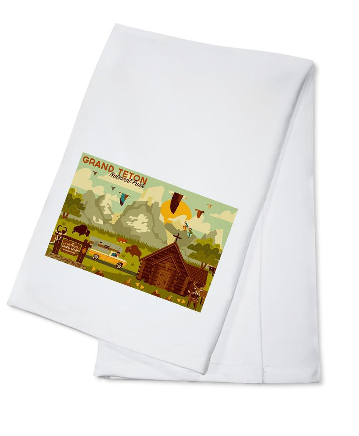 Grand Teton National Park, Wyoming, Geometric Experience Collection, Towels and Aprons Kitchen Lantern Press Cotton Towel 