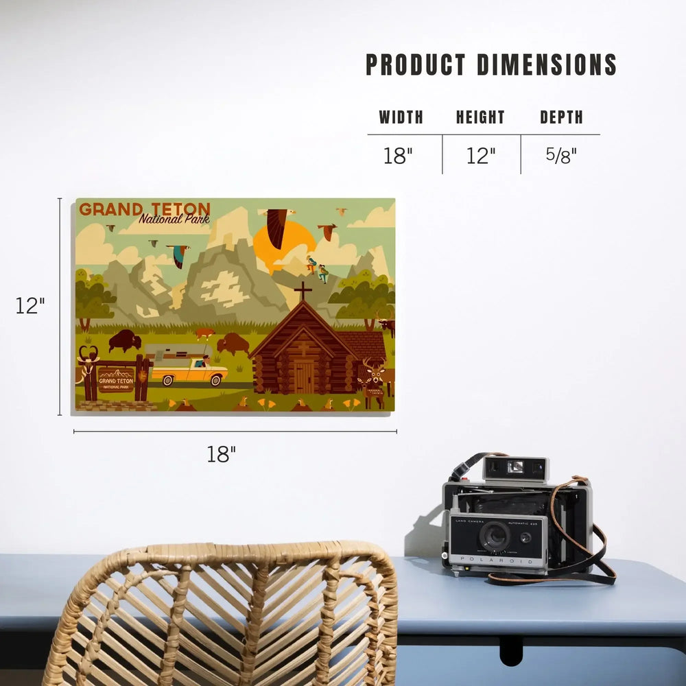 Grand Teton National Park, Wyoming, Geometric Experience Collection, Wood Signs and Postcards - Lantern Press