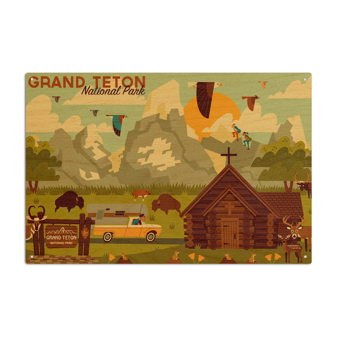 Grand Teton National Park, Wyoming, Geometric Experience Collection, Wood Signs and Postcards Wood Lantern Press 6x9 Wood Sign 