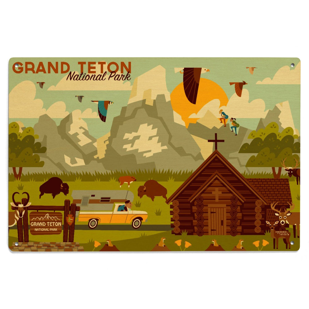 Grand Teton National Park, Wyoming, Geometric Experience Collection, Wood Signs and Postcards Wood Lantern Press 