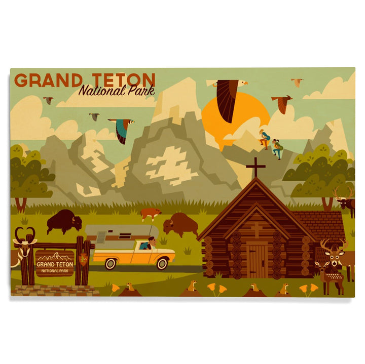 Grand Teton National Park, Wyoming, Geometric Experience Collection, Wood Signs and Postcards Wood Lantern Press 