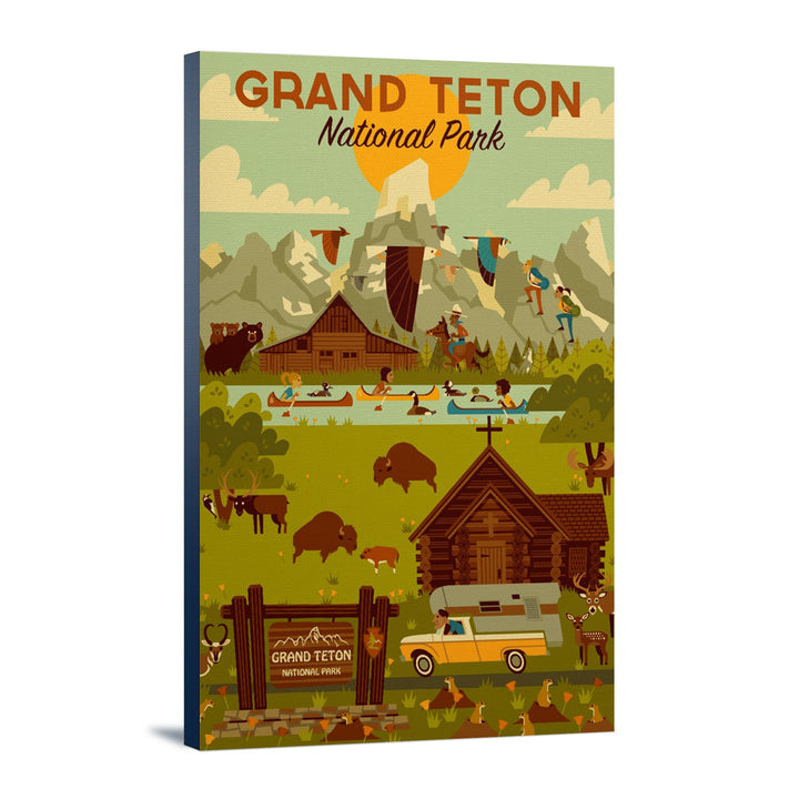 Grand Teton National Park, Wyoming, Geometric National Park Collection, Lantern Press Artwork, Stretched Canvas Canvas Lantern Press 12x18 Stretched Canvas 