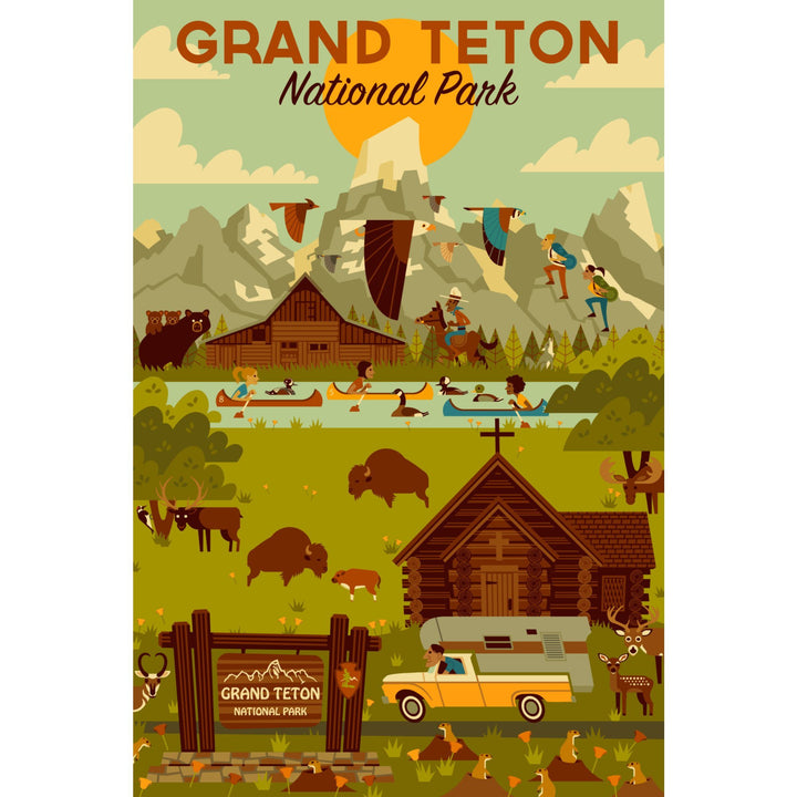Grand Teton National Park, Wyoming, Geometric National Park Collection, Lantern Press Artwork, Towels and Aprons Kitchen Lantern Press 